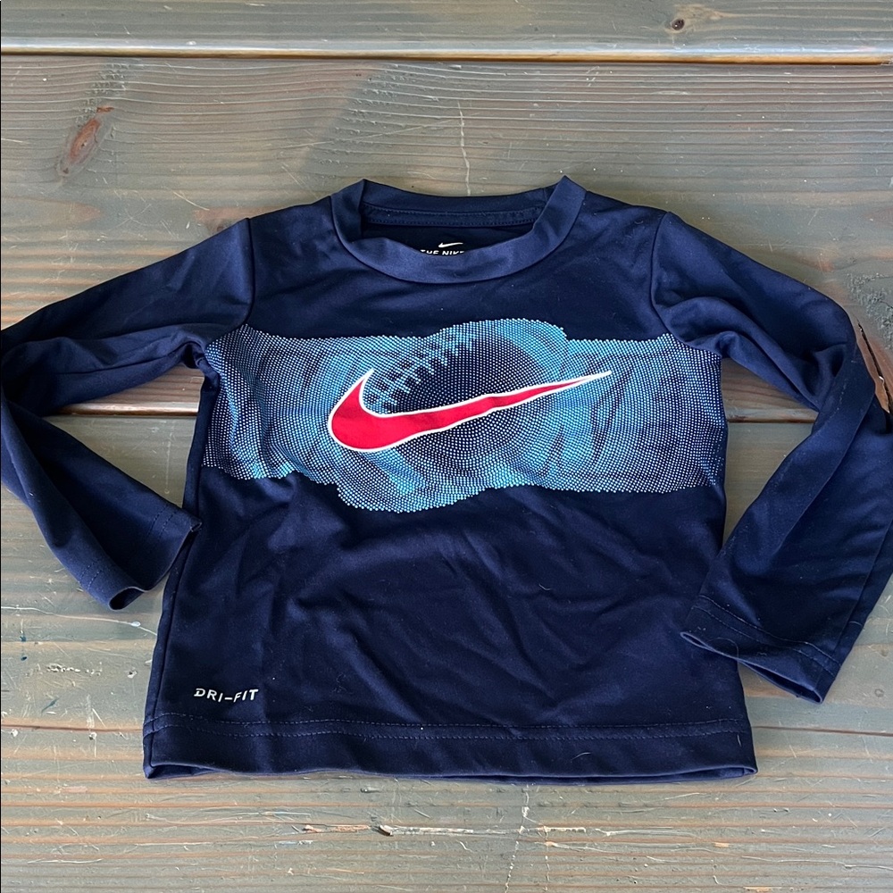 Nike Long-Sleeve Navy Athletic Tee with Red Swoosh